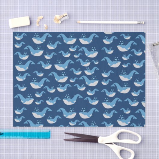 Deep Blue Ocean Whale Patroon Tissuepapier (Craft)