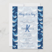 Deep Blue Ocean Whale Pattern Ahoy Boy Baby shower Kaart (Voorkant)