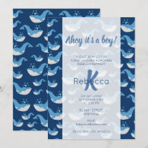 Deep Blue Ocean Whale Pattern Ahoy Boy Baby shower