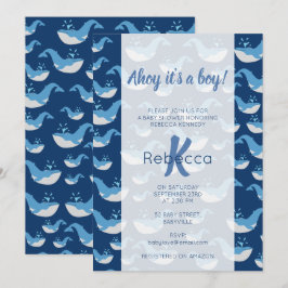 Deep Blue Ocean Whale Pattern Ahoy Boy Baby shower Kaart