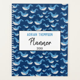 Deep Blue Ocean Whale Pattern School Planner