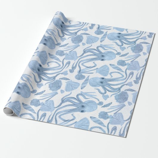 Deep Blue Octo Wrapping Paper Cadeaupapier (Uitgerold)