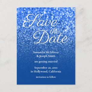 Deep Blue Ombre Bokeh Glitter Save the Date Briefkaart