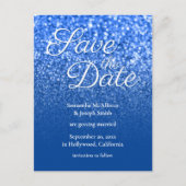 Deep Blue Ombre Bokeh Glitter Save the Date Briefkaart (Voorkant)