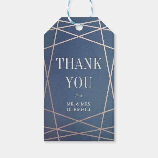 Deep Blue Opaline en Gold Thank You Gift Label Cadeaulabel (Voorkant)