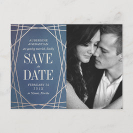 Deep Blue Opaline Wedding Photo Save the Date Gold Aankondigingskaart