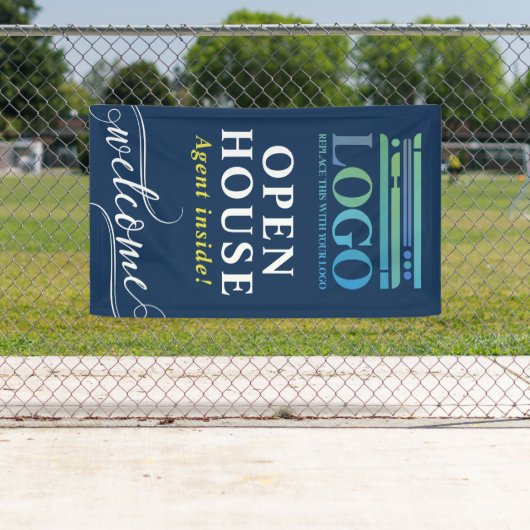 Deep Blue Open House Makelaar Logo Welkom Spandoek (Insitu)