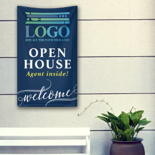 Deep Blue Open House Makelaar Logo Welkom Spandoek