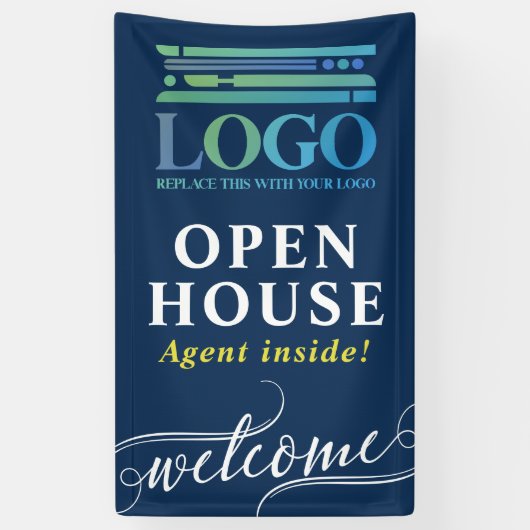 Deep Blue Open House Realtor Logo Welkom Spandoek (Verticaal)