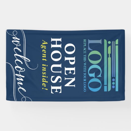 Deep Blue Open House Realtor Logo Welkom Spandoek (Horizontaal)