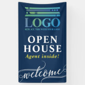Deep Blue Open Huis Makelaar Logo Welkom Spandoek (Verticaal)