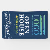 Deep Blue Open Huis Makelaar Logo Welkom Spandoek (Horizontaal)