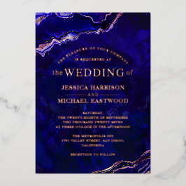 Deep Blue Paars Geode Roos Gold Agate Modern Folie Uitnodiging