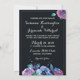 Deep Blue Paars Moody Floral Wedding Kaart