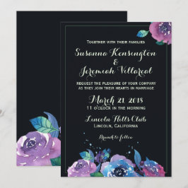 Deep Blue Paars Moody Floral Wedding Kaart