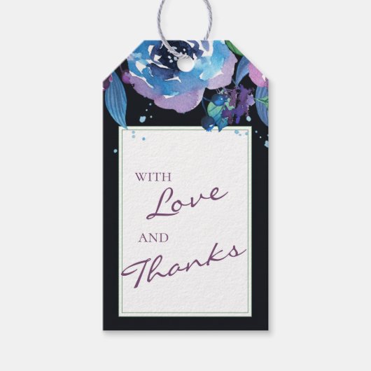 Deep Blue Paars Moody Twilight Floral Wedding Cadeaulabel (Voorkant)