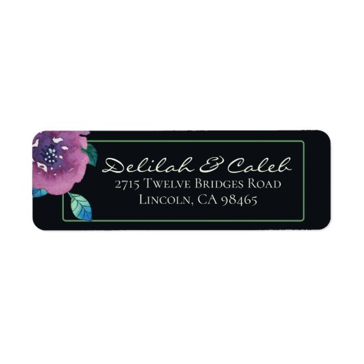 Deep Blue Paars Moody Twilight Floral Wedding Etiket (Voorkant)