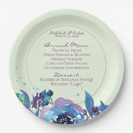 Deep Blue Paars Moody Twilight Floral Wedding Papieren Bordje