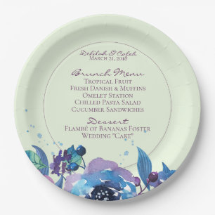 Deep Blue Paars Moody Twilight Floral Wedding Papieren Bordje
