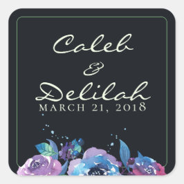 Deep Blue Paars Moody Twilight Floral Wedding Vierkante Sticker