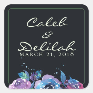 Deep Blue Paars Moody Twilight Floral Wedding Vierkante Sticker