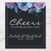 Deep Blue Paars Moody Twilight Floral Wedding Wijn Etiket (Enkel label)
