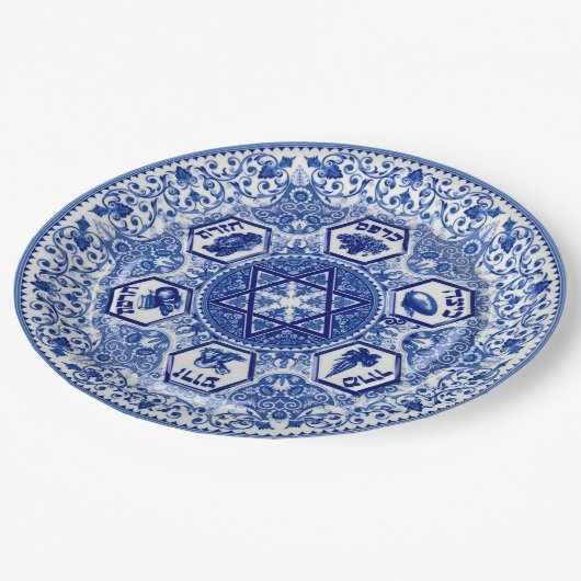 Deep Blue Passover Seder  9-inch Bord papier (Gekanteld)