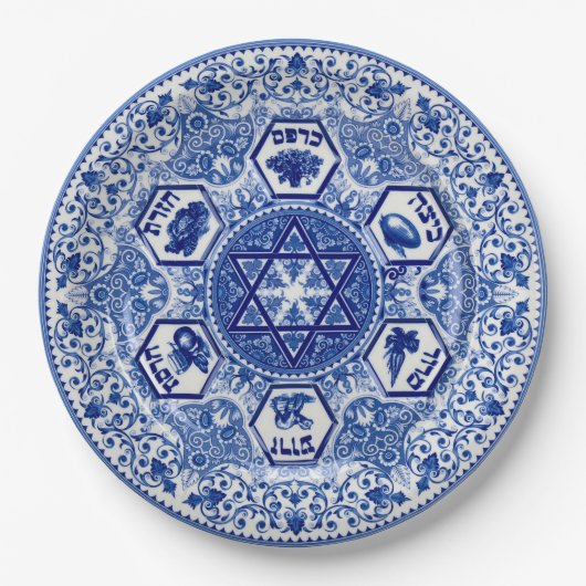 Deep Blue Passover Seder 9-inch Bord papier (Voorkant)