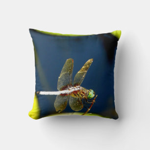 Deep Blue Pillow dragonfly, groene ogen Kussen