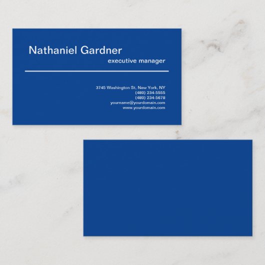 Deep Blue Plain Creative Modern Minimalist Visitekaartje (Voorkant / Achterkant)