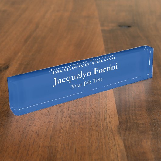 Deep Blue Plain Elegant Modern Minimalist Naambordje (Zijkant)