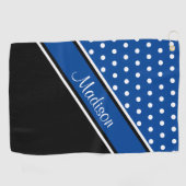 Deep Blue Polka Dot Black Diagonal Script Name Golfhanddoek (Horizontaal)