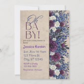 Deep Blue & Purple Floral Baby Shower Kaart (Voorkant)