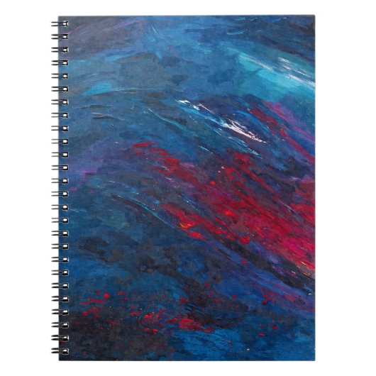 Deep Blue Red Abstracte golfbeweging Notitieboek (Voorkant)