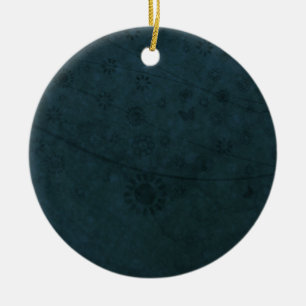 Deep Blue Retro Flowers en Butterflies Abstract Keramisch Ornament