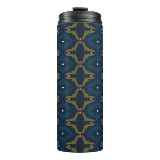 Deep Blue Retro Vintage Pattern  Thermosbeker (Voorkant)
