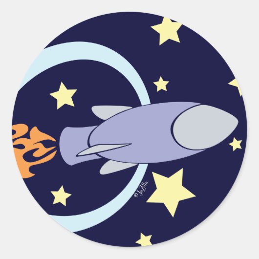 Deep Blue Rocket Kinder Retro Space Ronde Sticker (Voorkant)
