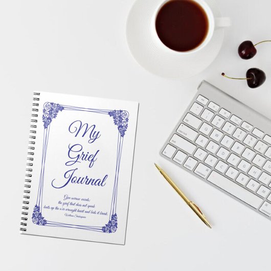 Deep Blue Roos Cluster Border Grief Journal Notitieboek