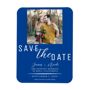 Deep Blue Save the Date Trouwfoto Huwelijk Magneet