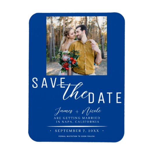 Deep Blue Save the Date Trouwfoto Huwelijk Magneet (Verticaal)