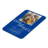 Deep Blue Save the Date Trouwfoto Huwelijk Magneet (Linkerzijde)