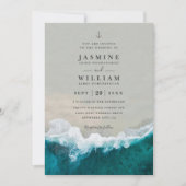 Deep Blue Sea Destination Elegant QR Code Wedding Kaart (Voorkant)