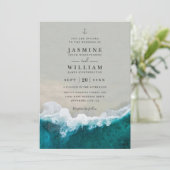 Deep Blue Sea Destination Elegant QR Code Wedding Kaart (Staand voorkant)
