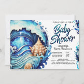 Deep Blue Seashells Kustkust Baby shower Kaart (Voorkant)