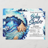 Deep Blue Seashells Kustkust Baby shower Kaart (Voorkant / Achterkant)