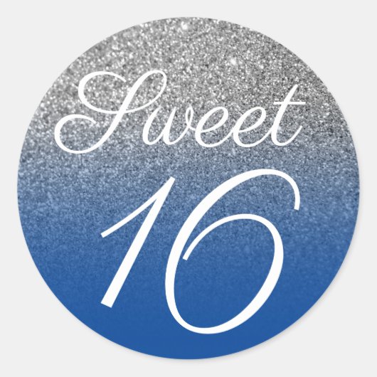 Deep Blue Silver Ombre Glitter Sweet Sixteen Ronde Sticker (Voorkant)