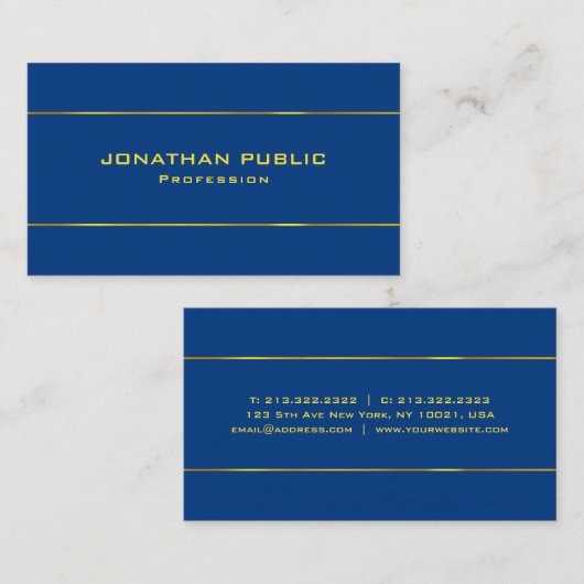 Deep Blue Sjabloon Gold Text Moderne Elegant Cool Visitekaartje (Voorkant / Achterkant)