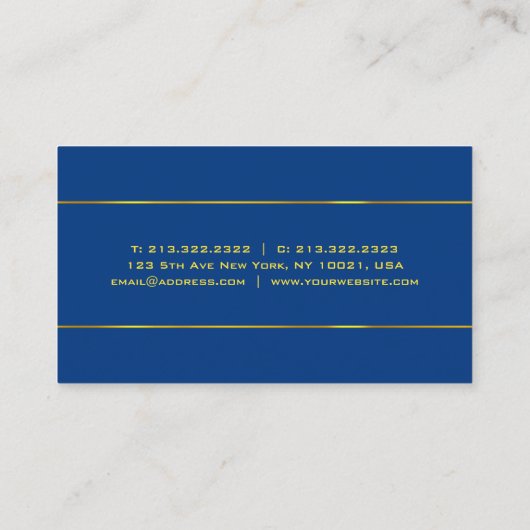 Deep Blue Sjabloon Gold Text Moderne Elegant Cool Visitekaartje (Achterkant)