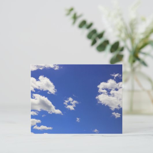 Deep Blue Sky White Fluffy Clouds, Foto Briefkaart (Staand voorkant)