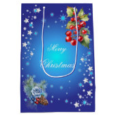 Deep Blue Stars en rode bessen Vrolijk kerstfeest Medium Cadeauzakje (Achterkant)